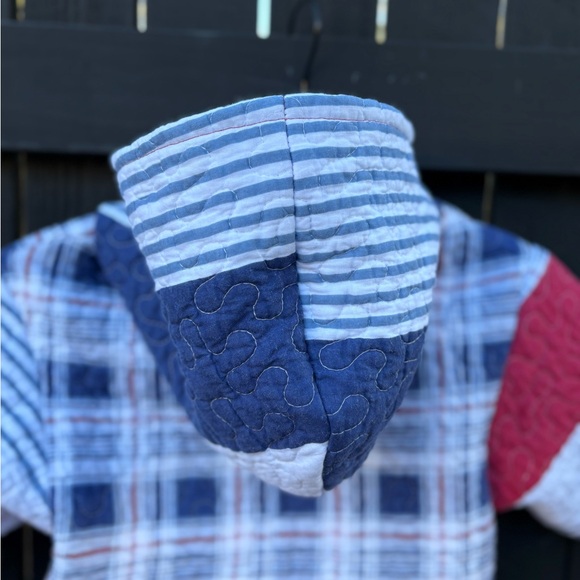 Plaid Red and Blue Kids Hoodie - Picture 2 of 6